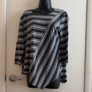 Chico's Navy & White Striped 3/4 Sleeve Asymmetrical Tunic SZ 1